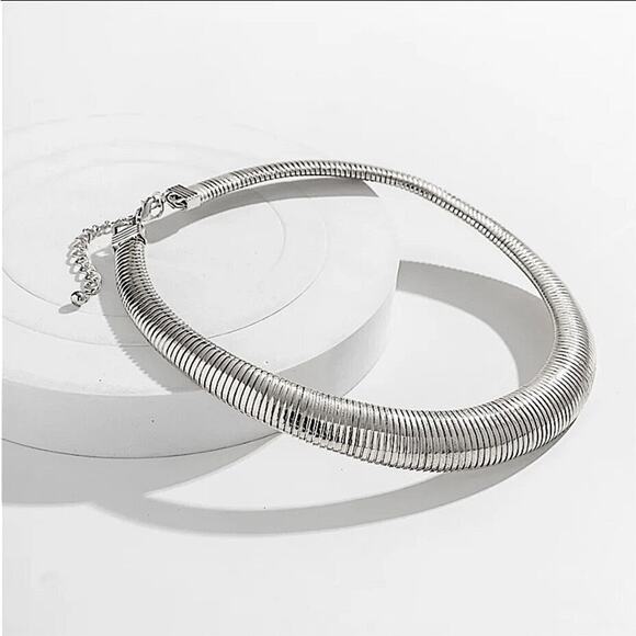 Silver Collar Exaggerated Choker Grunge Punk Spiral - Picture 6 of 7